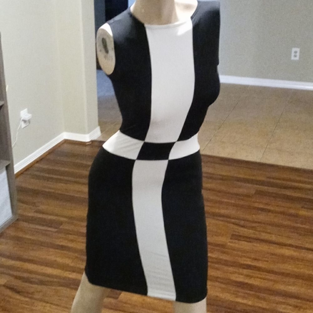 Black and white color block dress